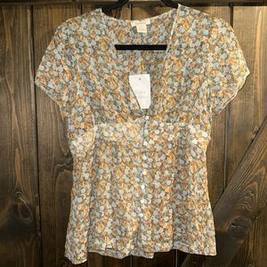 Sundance Brown Peplum Blouse with Short Sleeves